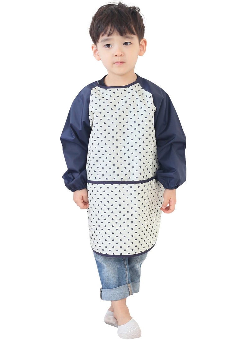 Plie Kids Painting Apron â€“ Waterproof Long Sleeve Art Smock for Toddlers & Preschoolers, Messy Play, Baking, Crafts, Cooking, Sensory Activities (Ages 1â€“10), Navy Heart Dot (26-XXL) - Image 1